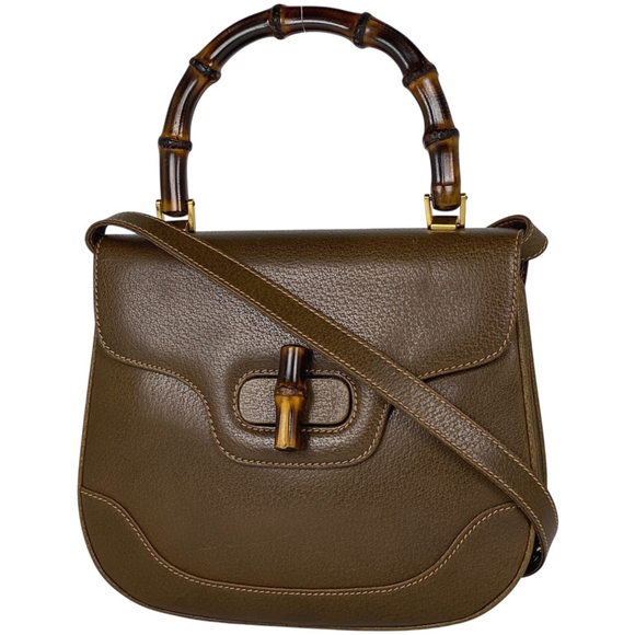 GUCCI Handbags - Gucci Bamboo Handbag, 2-Way Shoulder Bag, Leather, Brown, Women's